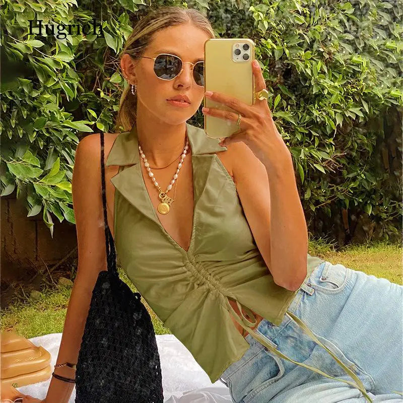 Women's Sleeveless Button Crop Top - Summer Vacation Style