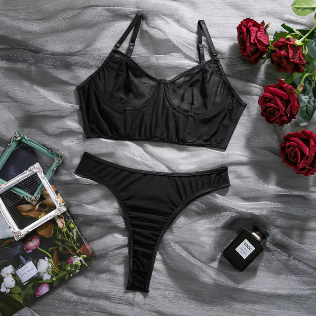 Yimunancy Women's Mesh Bra and Brief Underwear Set