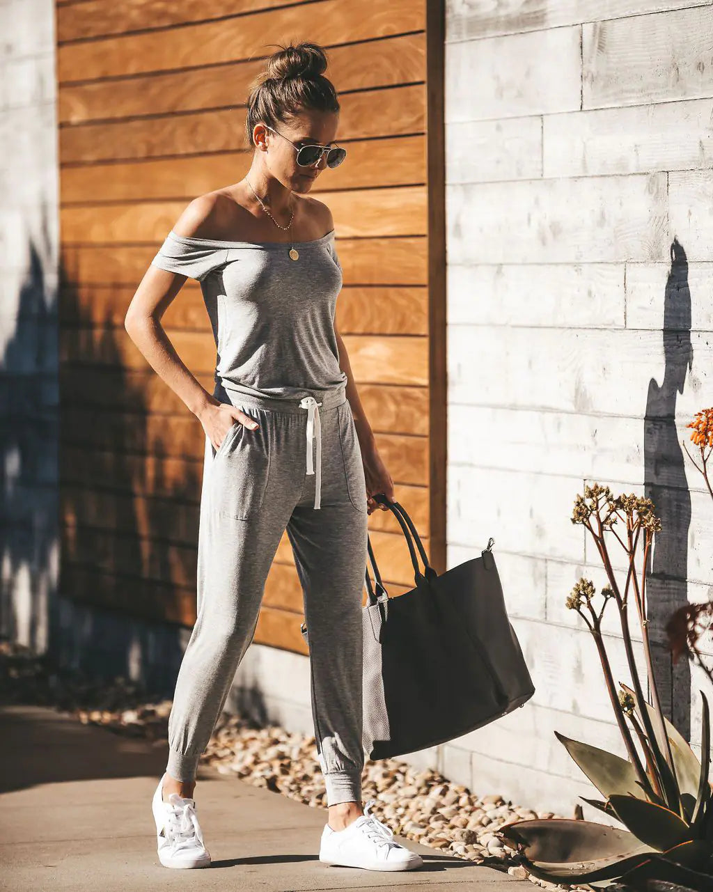 Casual Off-Shoulder Solid Color Short Jumpsuit
