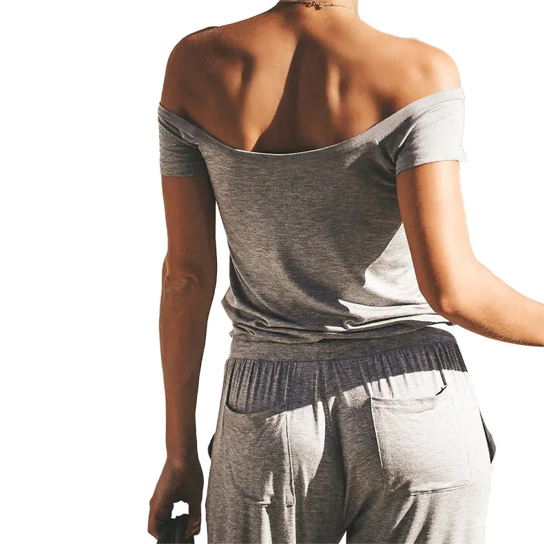 Casual Off-Shoulder Solid Color Short Jumpsuit