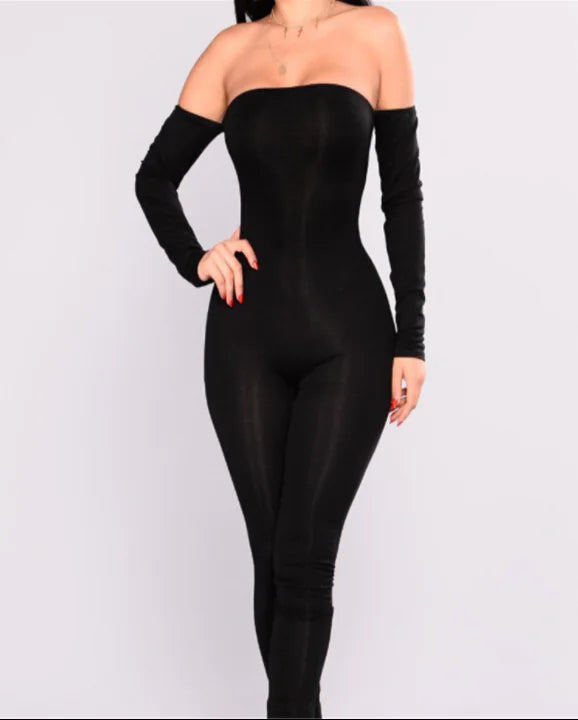 Women's Off-Shoulder Jumpsuit, Solid Color Set