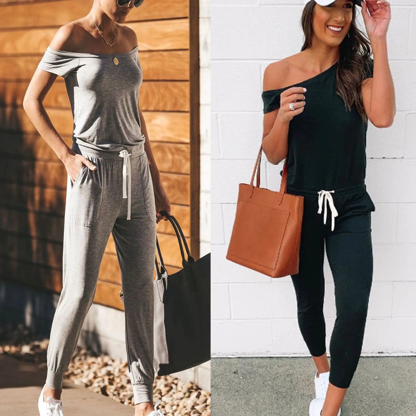 Casual Off-Shoulder Solid Color Short Jumpsuit