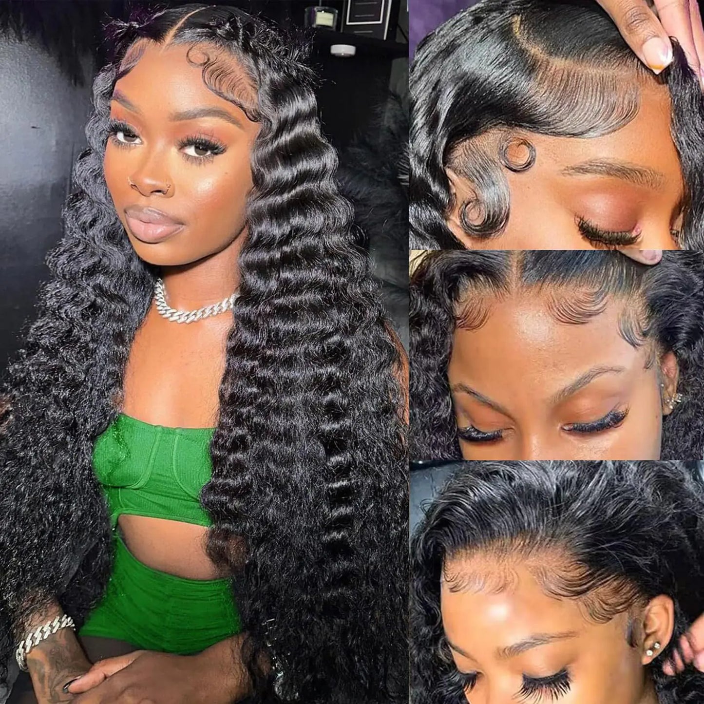 Coopeys Deep Wave Lace Front Wigs Human Hair Pre Plucked Wet and Wavy Human Hair Lace Front Wig Deep Curly Human Hair Wig 13x4 HD Glueless Wigs Human Hair 24Inch
