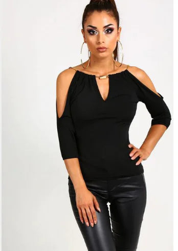 Solid Color Off-Shoulder T-Shirt for Women