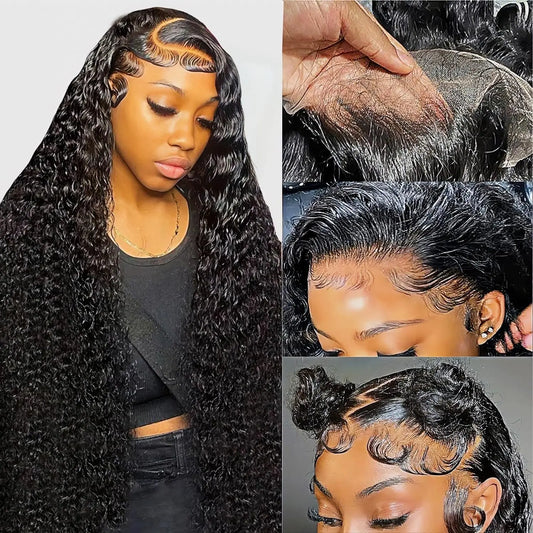 Brazilian Deep Wave Lace Front Wigs Human Hair 180% Density 13x4 Lace Wigs Brazilian Human Hair Pre Plucked with Baby Hair Glueless Deep Curly Lace Front Wig Virgin Human Hair 22 Inch