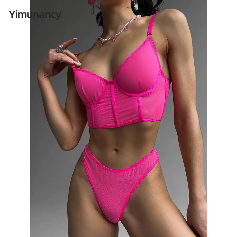 Yimunancy Women's Mesh Bra and Brief Underwear Set