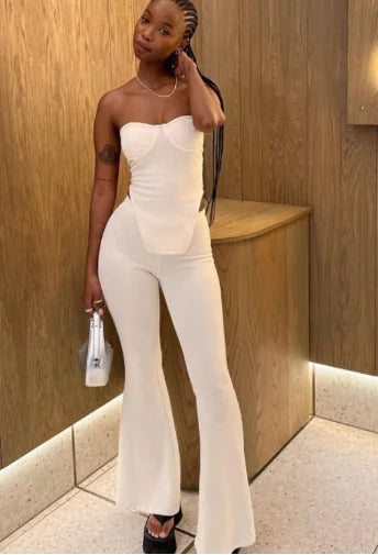 Elegant Summer Two Piece Tracksuit with Flare Pants