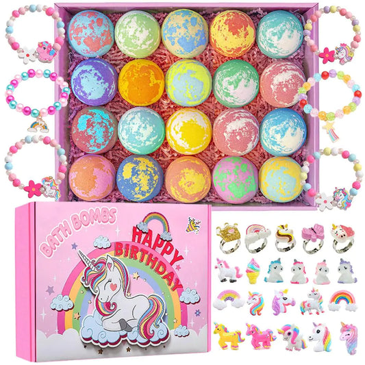 Unicorn Bath Bombs for Girls Kids 20 Pack Bath Bombs Gift Set with Handmade Bath Bombs for Girls with Surprise Inside Birthday Childrens Day Halloween Christmas Gifts