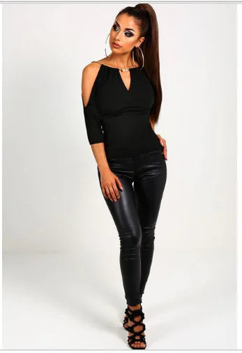 Solid Color Off-Shoulder T-Shirt for Women
