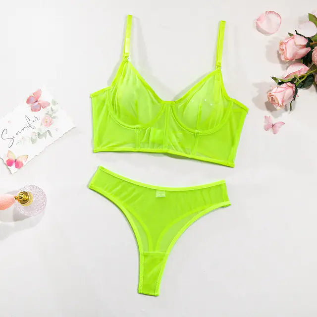 Yimunancy Women's Mesh Bra and Brief Underwear Set