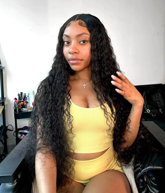 Josblue Deep Wave Lace Front Wig Human Hair Wet and Wavy Glueless Wigs Human Hair Deep Curly Wave Lace Front Human Hair Deep Wave Wig Pre-plucked with Baby Hair 150% Density (13x4 Black Color 32 IN)