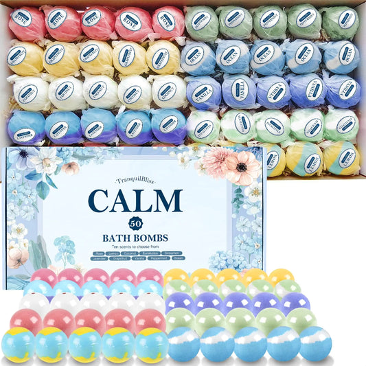 TranquilBliss Bath Bombs Set with 10 Rich Scents 50 PCS Bath Bombs for Women Natural Bubble Bath Bombs with Shea Butter & Safe Oil Ideal for Christmas Birthday Valentines Day Present Giving