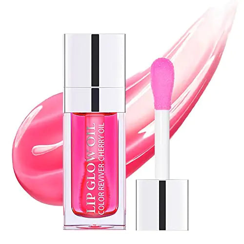 Plumping Lip Oil Hydrating Lip Gloss Tinted Lip Balm Lip Care Transparent Toot Lip Oil Long Lasting Nourishing Lip Glow Oil Non-sticky Big Brush Glitter Primer Lip Tint (RASPBERRY)