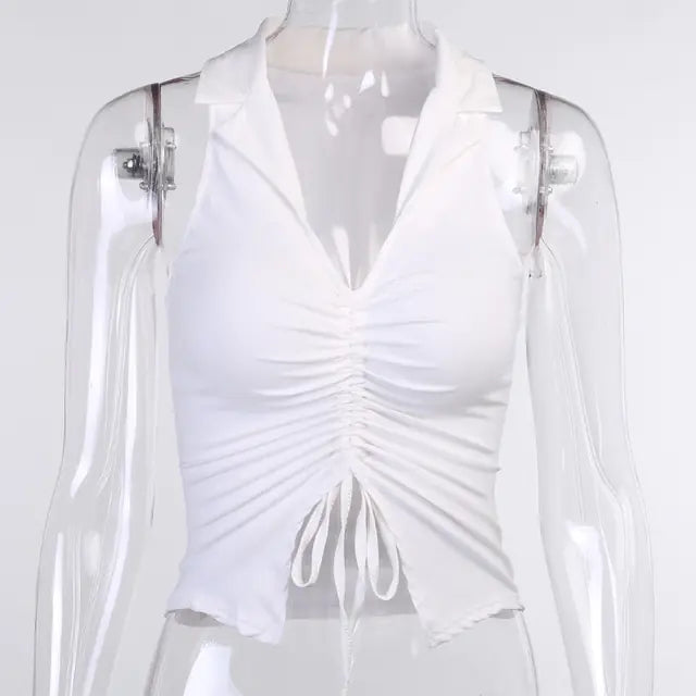 Women's Sleeveless Button Crop Top - Summer Vacation Style