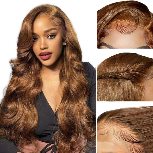 CLong Light Chocolate Brown Lace Front Wig Human Hair 4# Chestnut Brown Body Wave 13x4 Lace Front Wigs Human Hair Pre Plucked Wigs Human Hair for WomenColored Human Hair Lace Front Wig 24inch